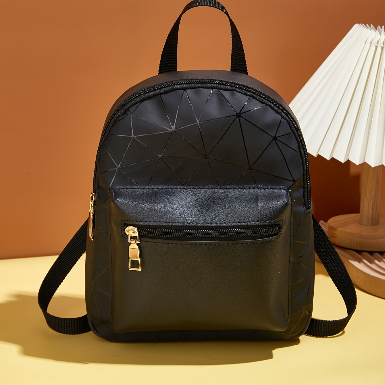 

Mini Geometric Backpack For Women, Casual Fashion Shoulder Bag, Practical Trendy Bookbag With Durable Pu Material