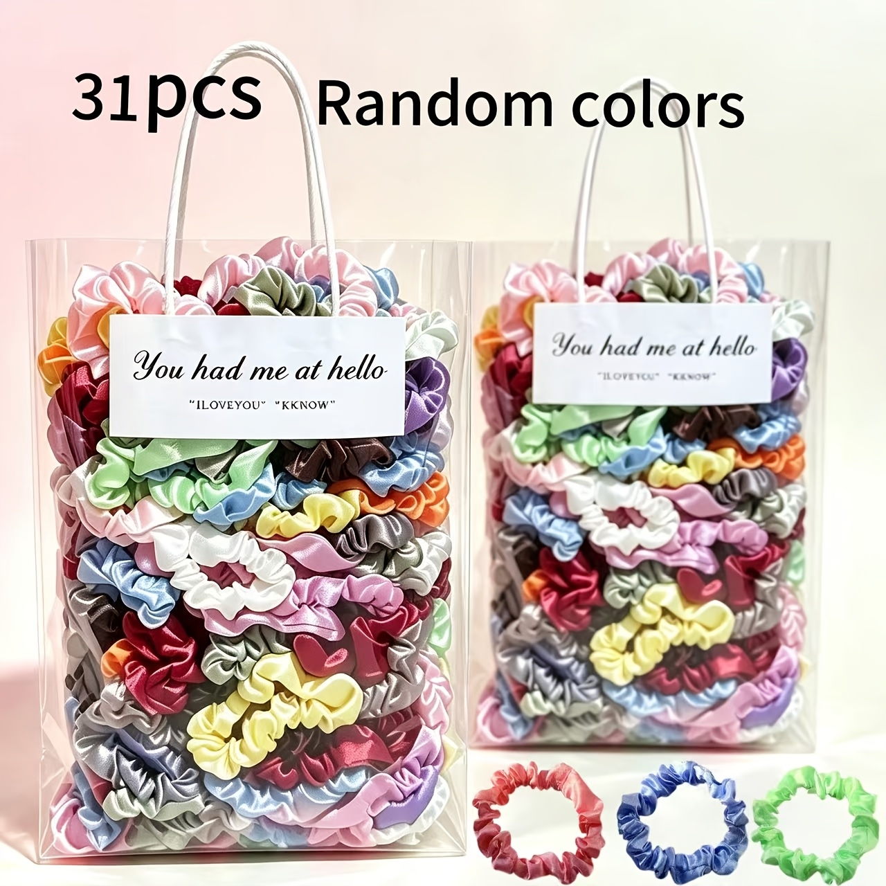 TEMU Set Aleatorio de 31 piezas (30 Anillos de Delgado y 1 Bolsa de Regalo) para el Cabello de Satén Plisado, Cómodos y Fáciles de Usar, Accesorio