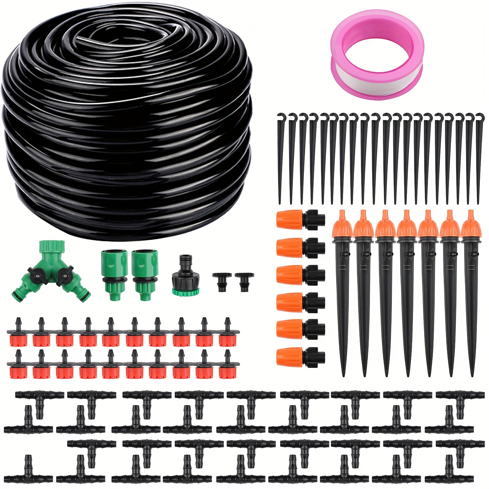 

131ft Drip Irrigation System Kit, Garden Watering System With Hose Distribution Tubing Drip Emitters Drip Spray Nozzles, Automatic Drip Irrigation Kit For Plant, Greenhouse, Yard, Lawn, Patio