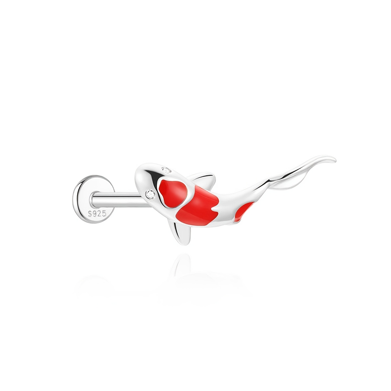 Women's 925 Silvery Koi Fish Enamel Flat Back Stud Earring