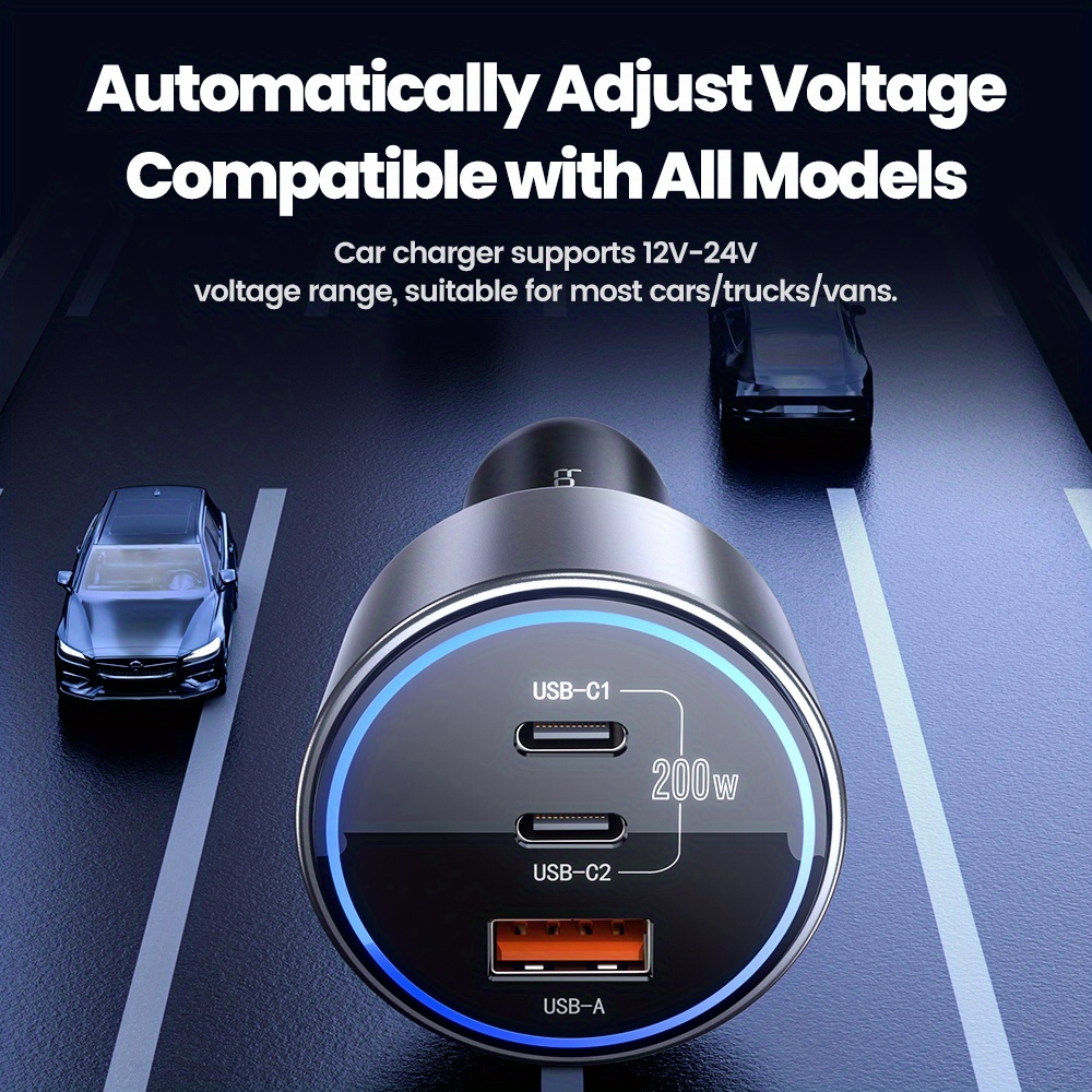 Toocki 200W (100W C1 + 100W C2) Chargeur de Voiture Rapide, 2C + 1USB Chargeur USB-C Rapide et Coloré, Compatible avec Téléphones Mobiles et Tablettes