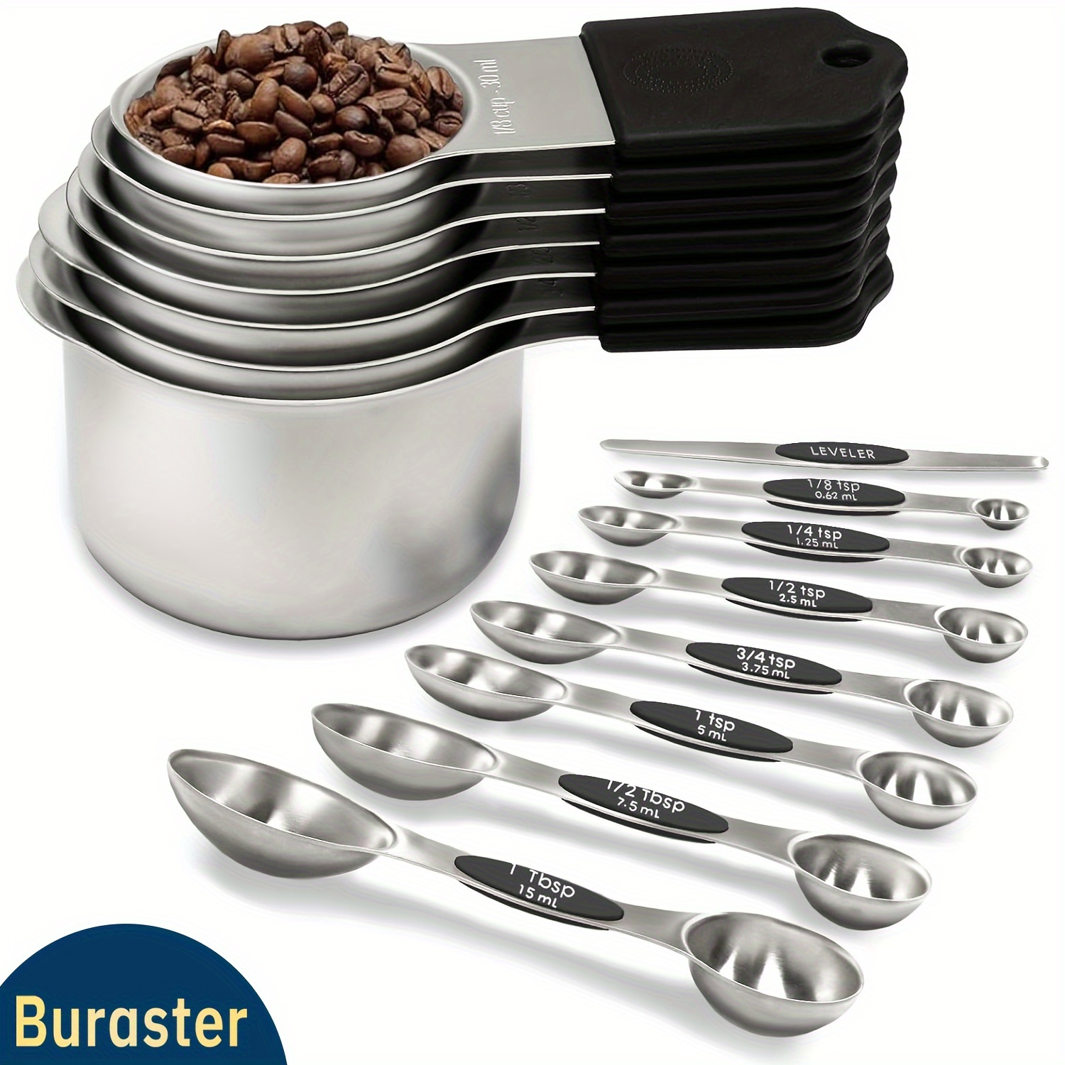 

Measuring Cup And Spoon Set, Including 7 Steel Measuring And 8 Measuring , 1 For Cooking And