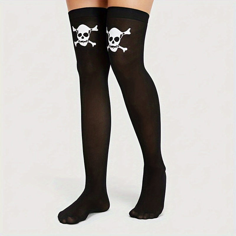 

Skull Pattern Thigh High Stockings, Halloween Cosplay Over The Knee Socks, Women's Stockings & Hosiery, Seasonal, Dark, 1pair