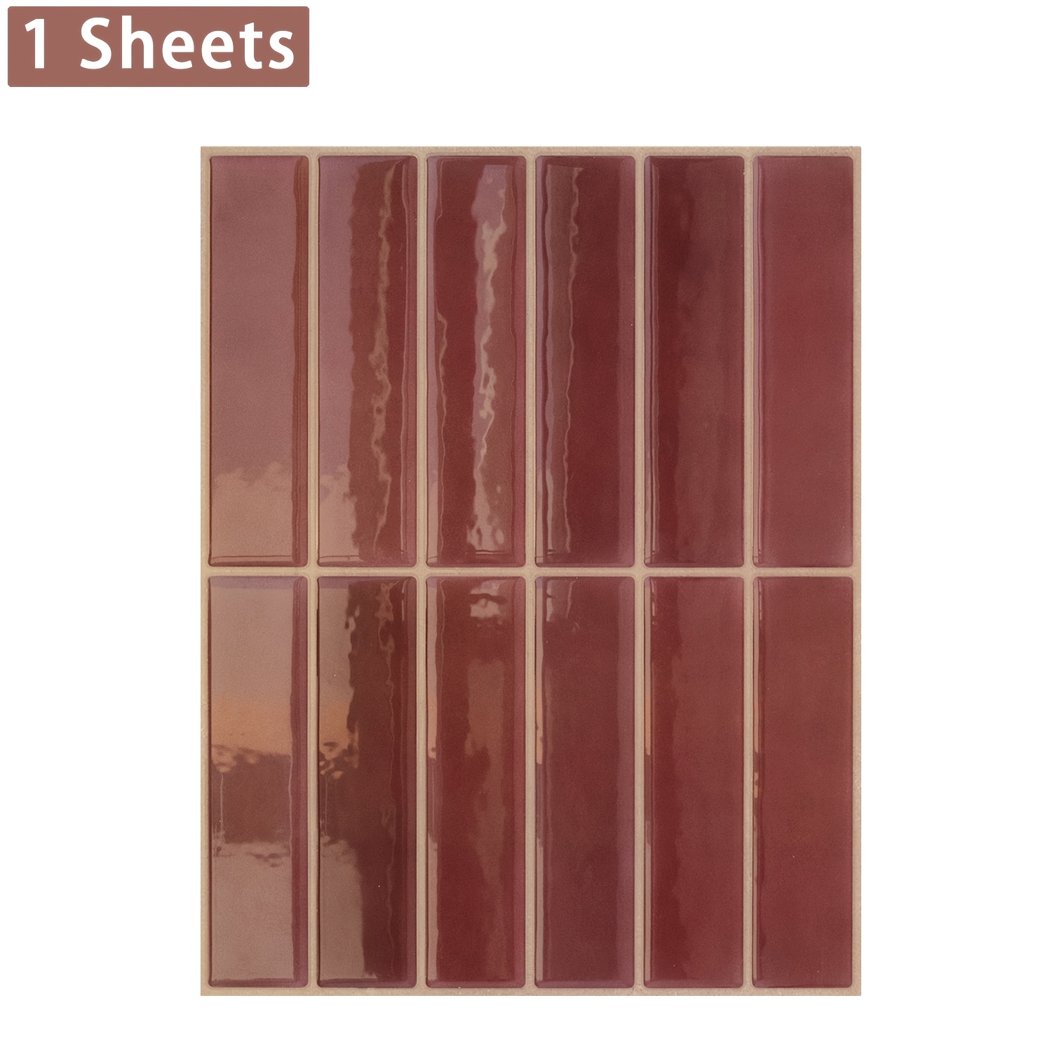 1/10 Sheets Shinyhome Self-adhesive Burgundy Glossy , Peel And Stick Backsplash For Kitchen And Bathroom Walls, Waterproof Oil-proof Easy Clean, Cuttable Removable Diy Wall Decor