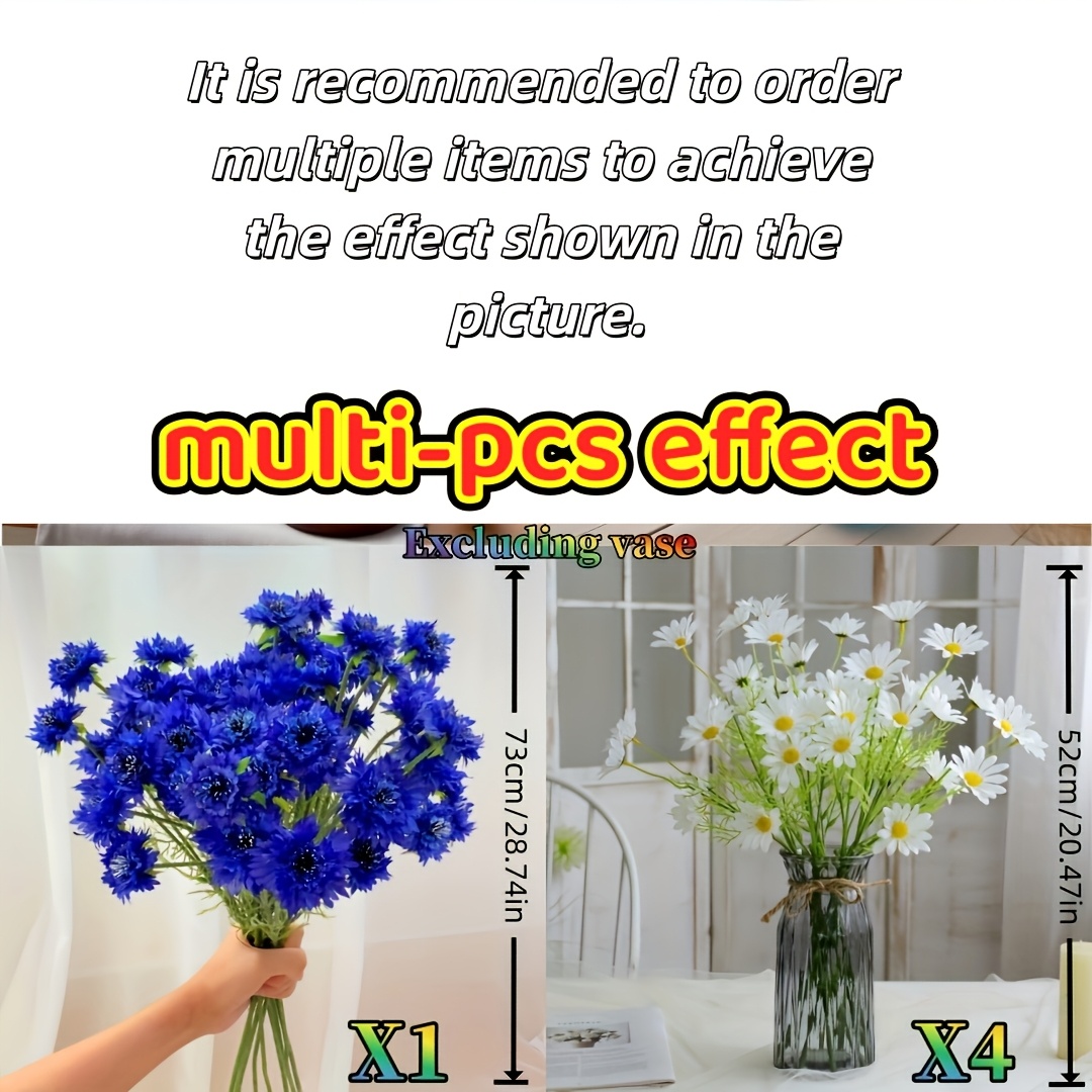 23 Flowers - Artificial And Daisy Combination - New Arrangement With White And Blue-, Transparent Like Real - No Maintenance Required - Lifelike - Features Natural Texture - Stems Fit Vases