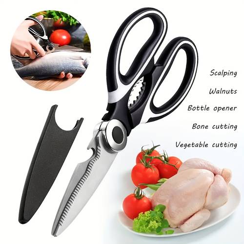 heavy duty stainless steel kitchen shears scissors with left handed for poultry fish meat vegetables herbs ideal for home commercial kitchens durable construction