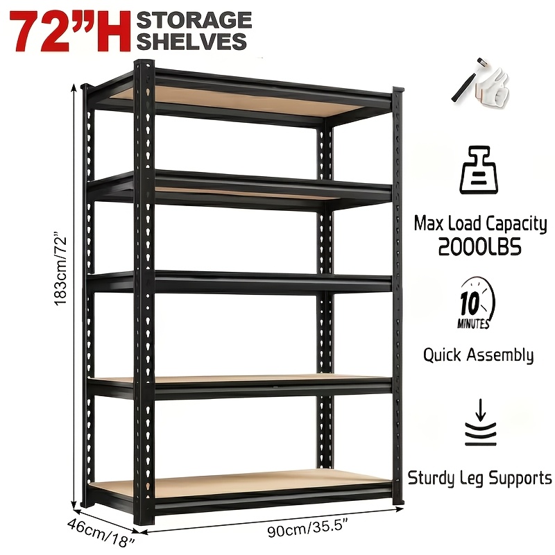 1000kg capacity heavy duty for garage storage shelves 5 tier metal shelving unit with adjustable shelves multi purpose storage rack for garage warehouse basement kitchen and pantry organization easy assembly