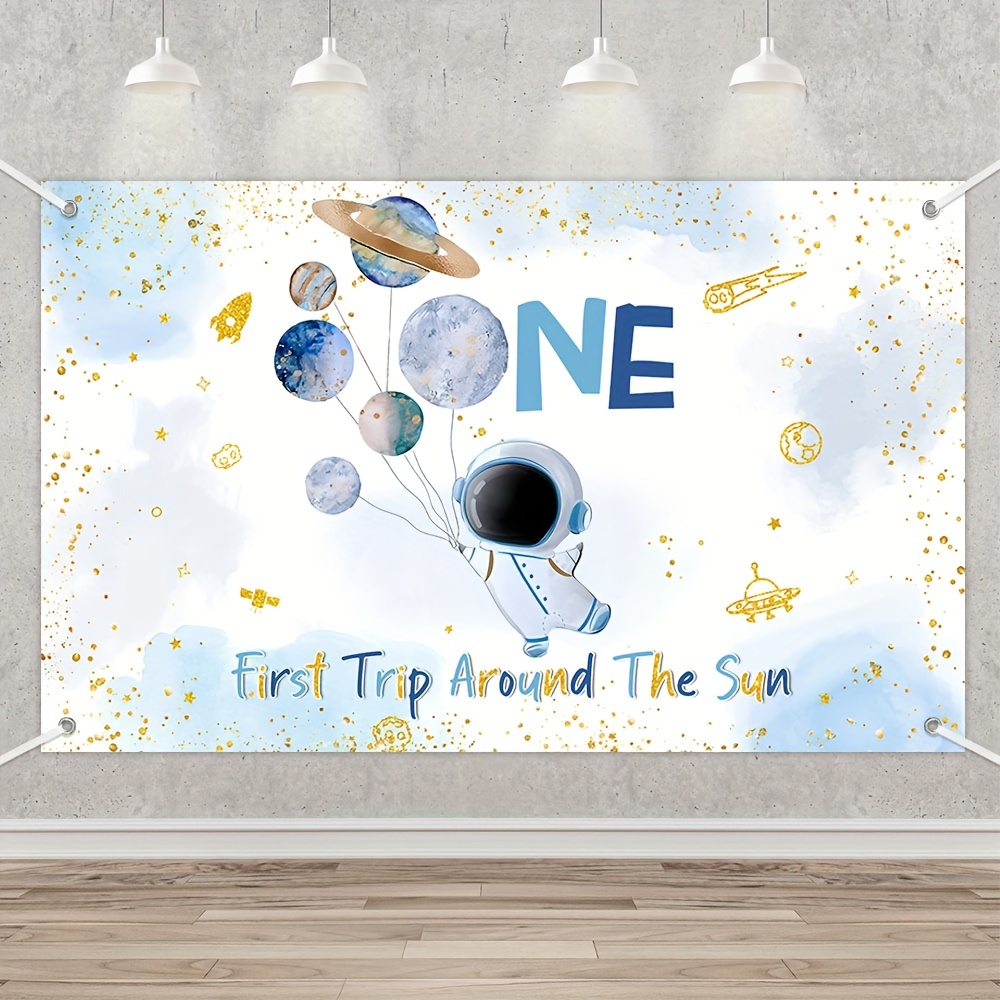 

70.8 X 43.3 Inch First Trip Around The Sun Birthday Backdrop Outer Space 1 Year Old Birthday Party Decorations Galaxy Theme Solar System First Birthday Party Banner Supplies