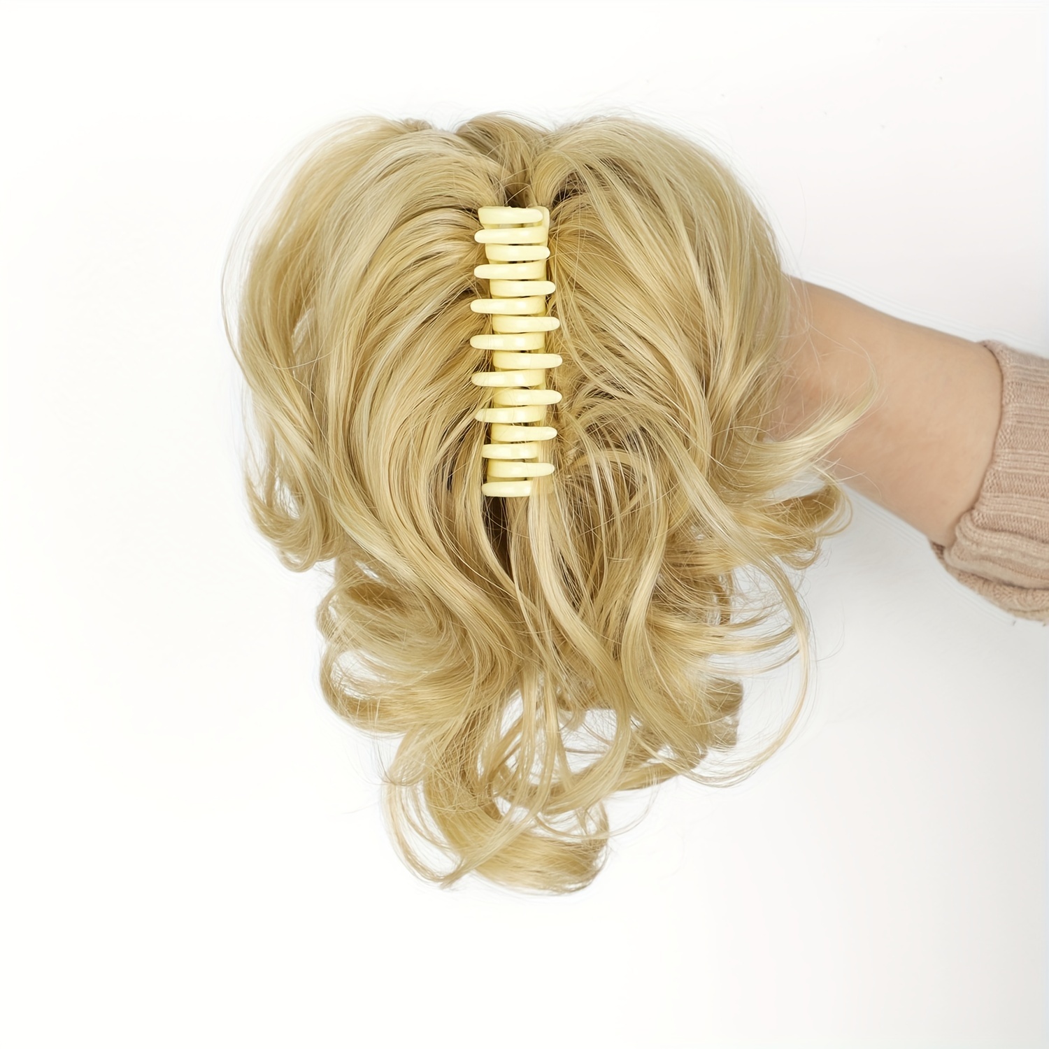 elegant curly wave ponytail extension for women fashionable short ponytail clip on hairpiece with volume and texture details 3