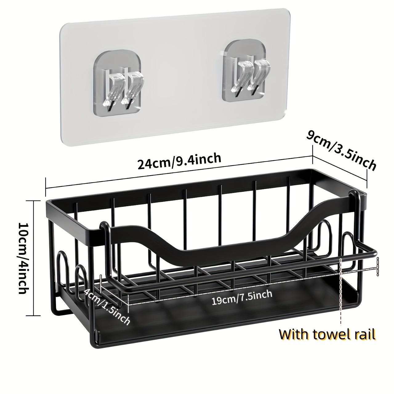Image of Sink Organizer With Drain Tray, Sponge Holder With Towel Rack, Kitchen Storage Rack For Sponge And Dishcloth, Suitable For Kitchen And Bathroom, No Drilling Required, Black