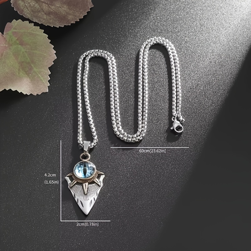 Women's Blue Eye Shield Pendant Necklace, Vintage Style