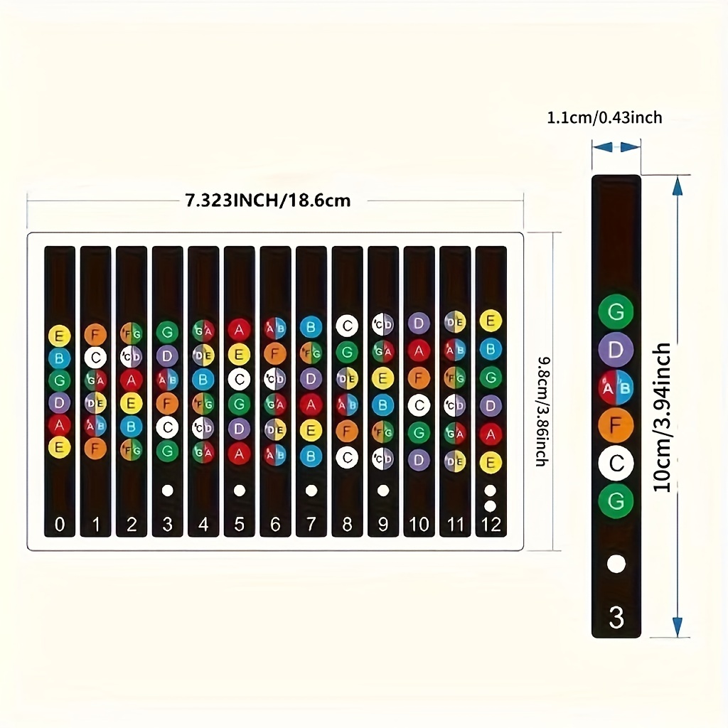Colorful Beginner Guitar Labels - Easy-to-Apply Fretboard Stickers with Notes & Chord Diagrams for Acoustic Guitars, Durable Material, Guitar Accessories