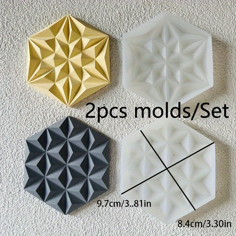 Resin Silicone Mold-2pcs/set Geometric Coasters Resin Mould Hexagonal Background Plaster Silicone Mould Diy Wall Decoration Clay Resin Molds