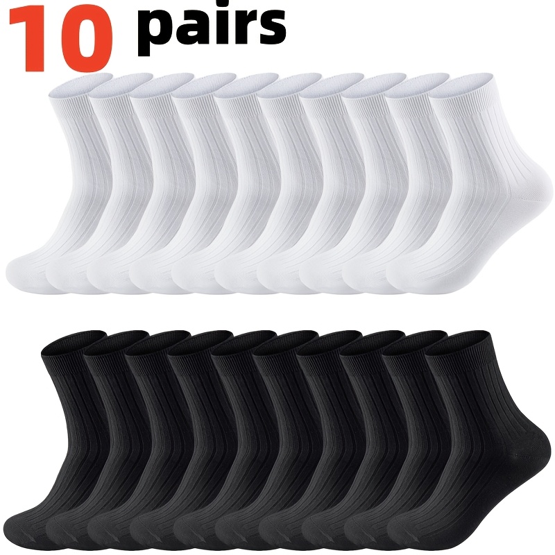 TEMU 10/20 Pairs Of Portable And White Socks, Solid Color Socks, Black Socks, White Socks, 98% Polyester Business Socks, Suitable For Men And Women,