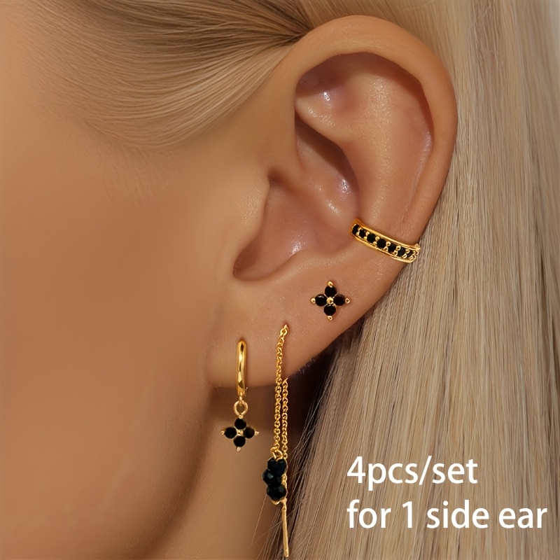 TEMU 4pcs Set: Simple Yet Luxurious Fashionable Women's Hypoallergenic Copper 3a Zirconia Stud Earrings Set, Fashion Accessories, , A Gift For Mom,