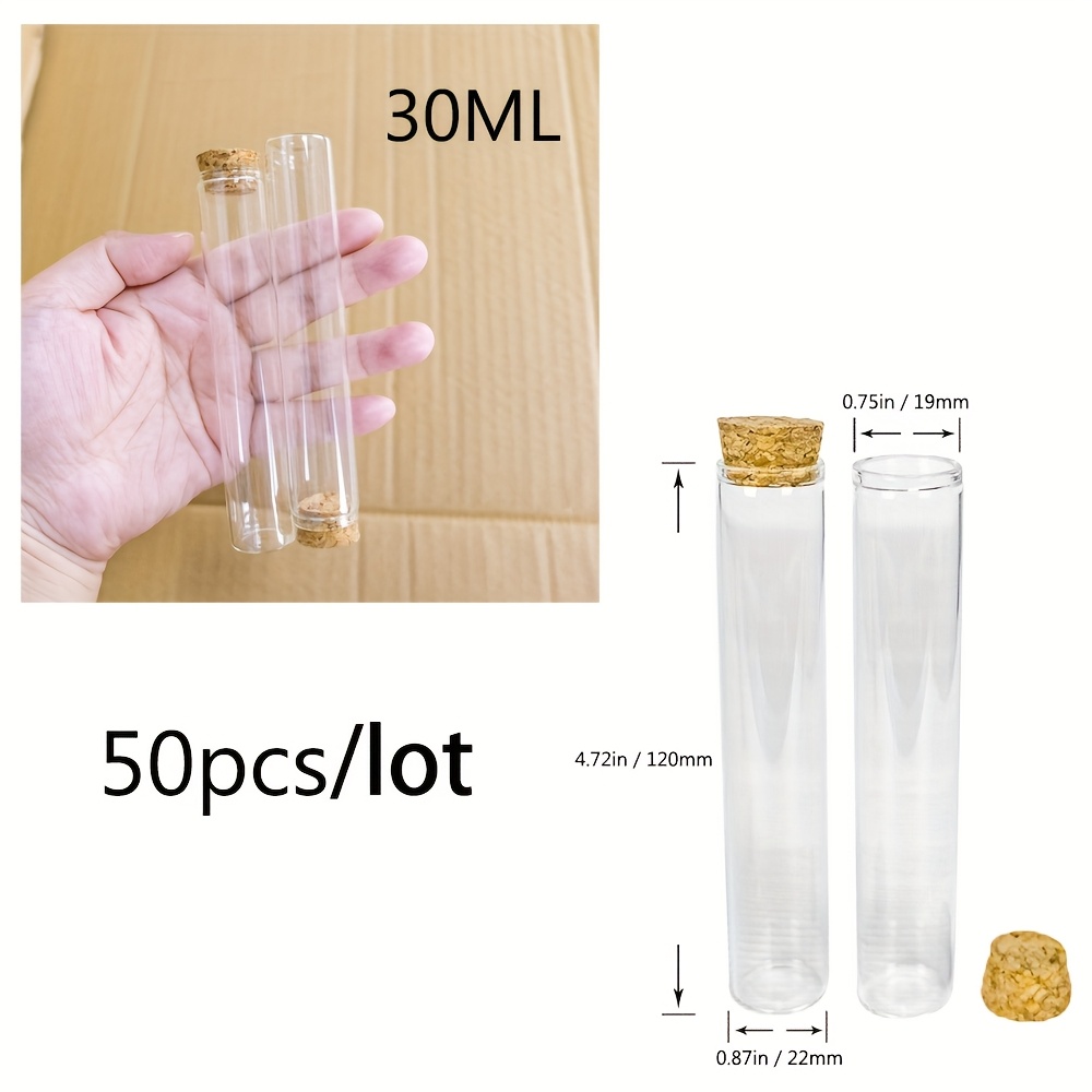 Image of 22x120mm 30ml Empty Glass Transparent Clear Bottles With Cork Stopper Glass Vials Jars Storage Bottles Test Tube Jars 50pcs/lot
