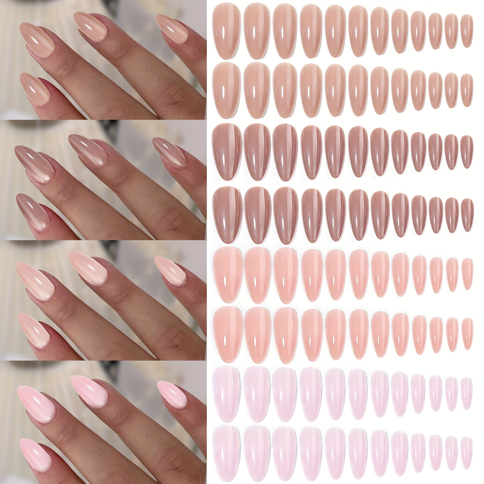 

96pcs Nude Almond False Nails Set, Wearable Pre-designed Fake Nail Art Tips For Salon & Diy Manicure, Durable Acrylic Press On Nails With Adhesive Tabs And Case