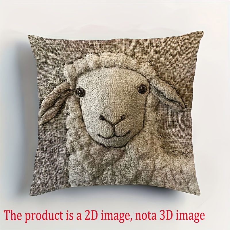 

1pc, Chic Retro Sheep 18x18 Inch Soft Plush Pillowcase - Double-sided, Farmhouse Style, Embroidered Feel, Zipper Closure - Home Decoration (excluding Pillow), Dark College Style, Room Decoration