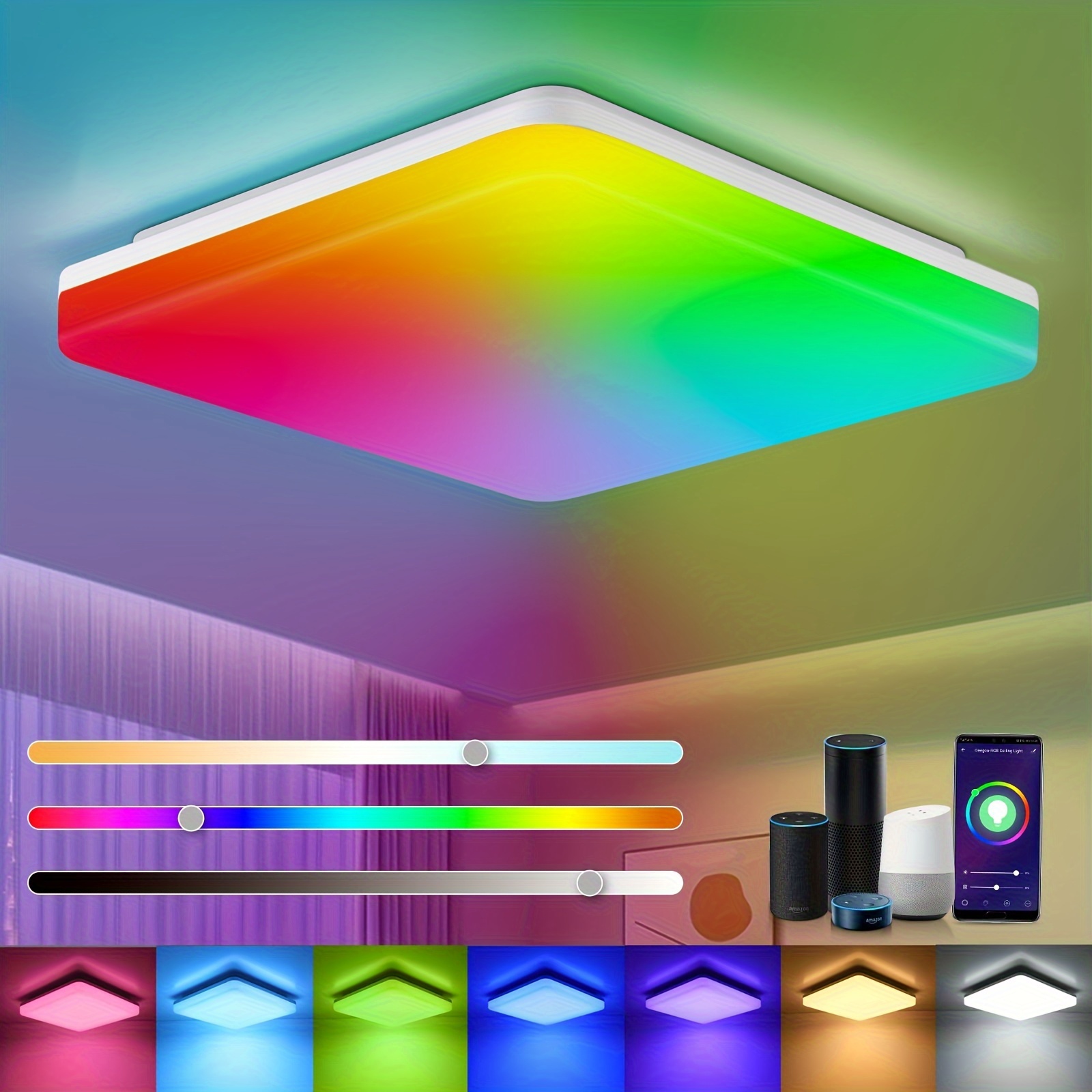 

24w Smart Led Ceiling Light Dimmable Rgb Color Changing 2400 Lm Led Ceiling Light To , Living Room Light Bedroom Light, Compatible With App Assistant, Color Temperature 2700k-6500k, 28 X 28 Cm