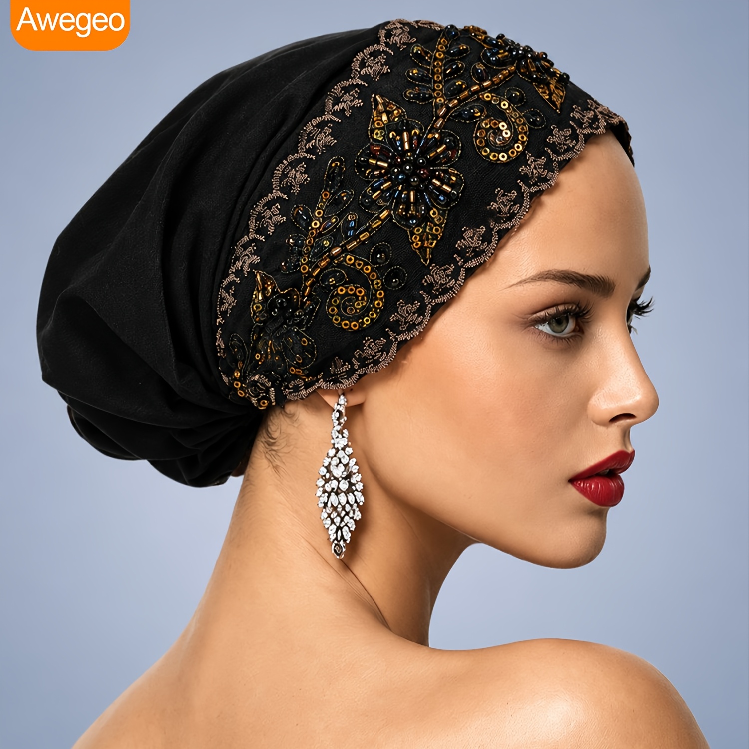 TEMU TURBAN de LUXE BRODÉ de PERLES, BONNET de COUVERTURE CAPILLAIRE EXTENSible pour FEMMES SOUS CHIMIOTHÉRAPIE
