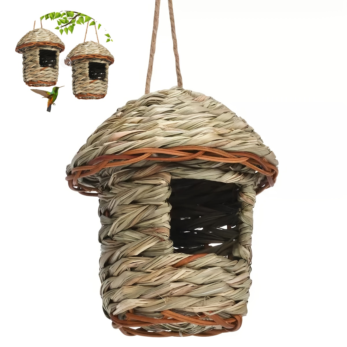 2 Natural Willow Bird Nests, Flat Or Hanging Use, With Tunnel Entrance, Indoor Outdoor Habitat, Garden Decor, Without Battery