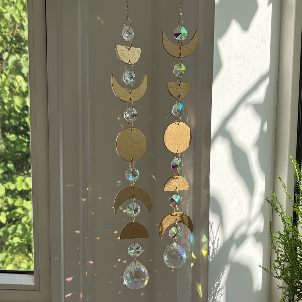 Image of Stars Crystal, 2pcs Sun Sun Catcher, Ab Glass Bead Crystal Wind Chime, Garden Home Window Car Decorative Hanging Ornament