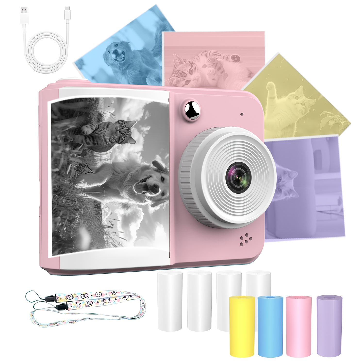 TEMU Imprimante Instantanée de Photos et Vidéos avec 8 Rouleaux de Papier pour Appareil Photo. Imprimez des Photos et Enregistrez des Vidéos avec .