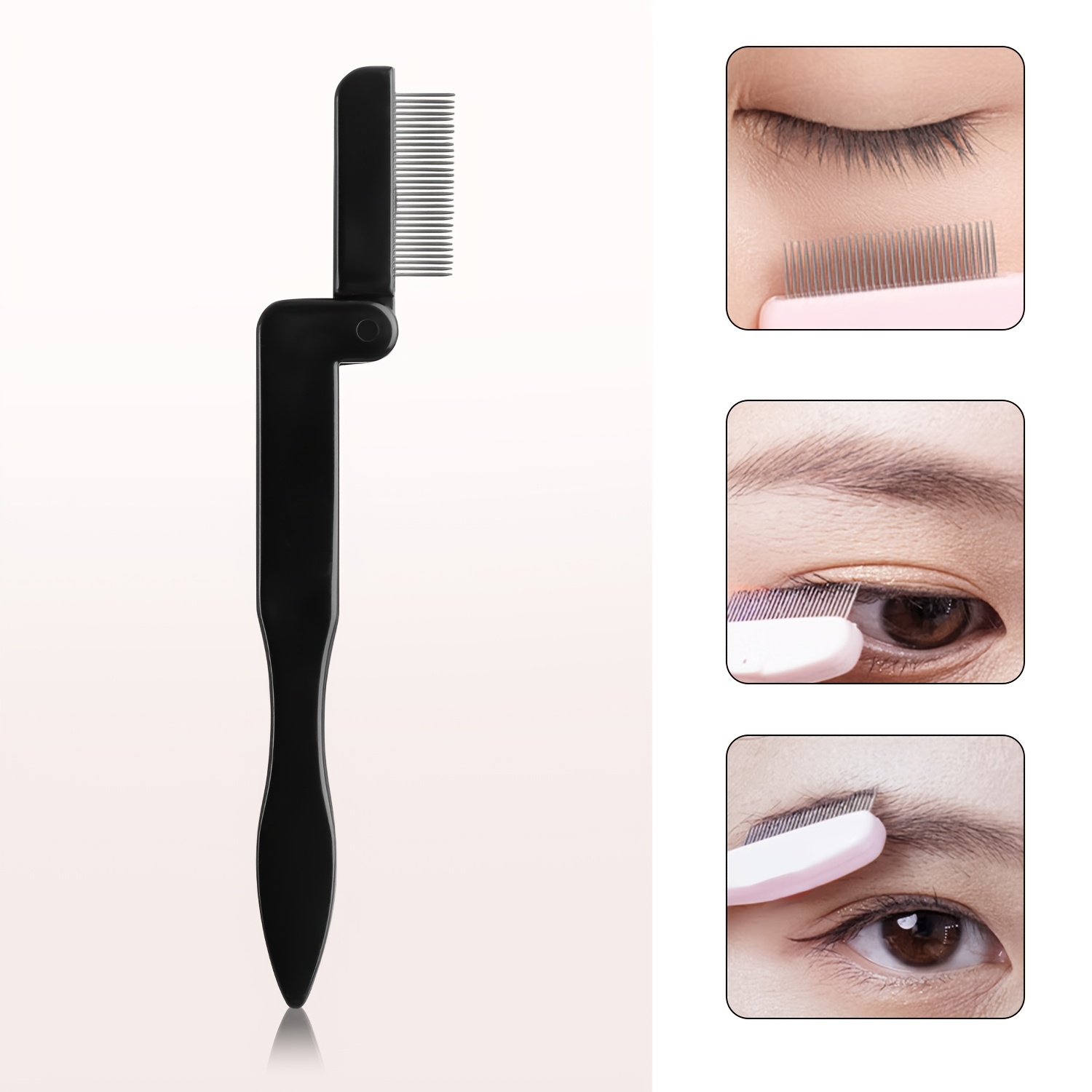 TEMU 1pc Peine Plegable para Cejas y Pestañas con Mango , Dientes de Metal, Separador, Cepillo de Máscara, Herramienta de Belleza para y Extender