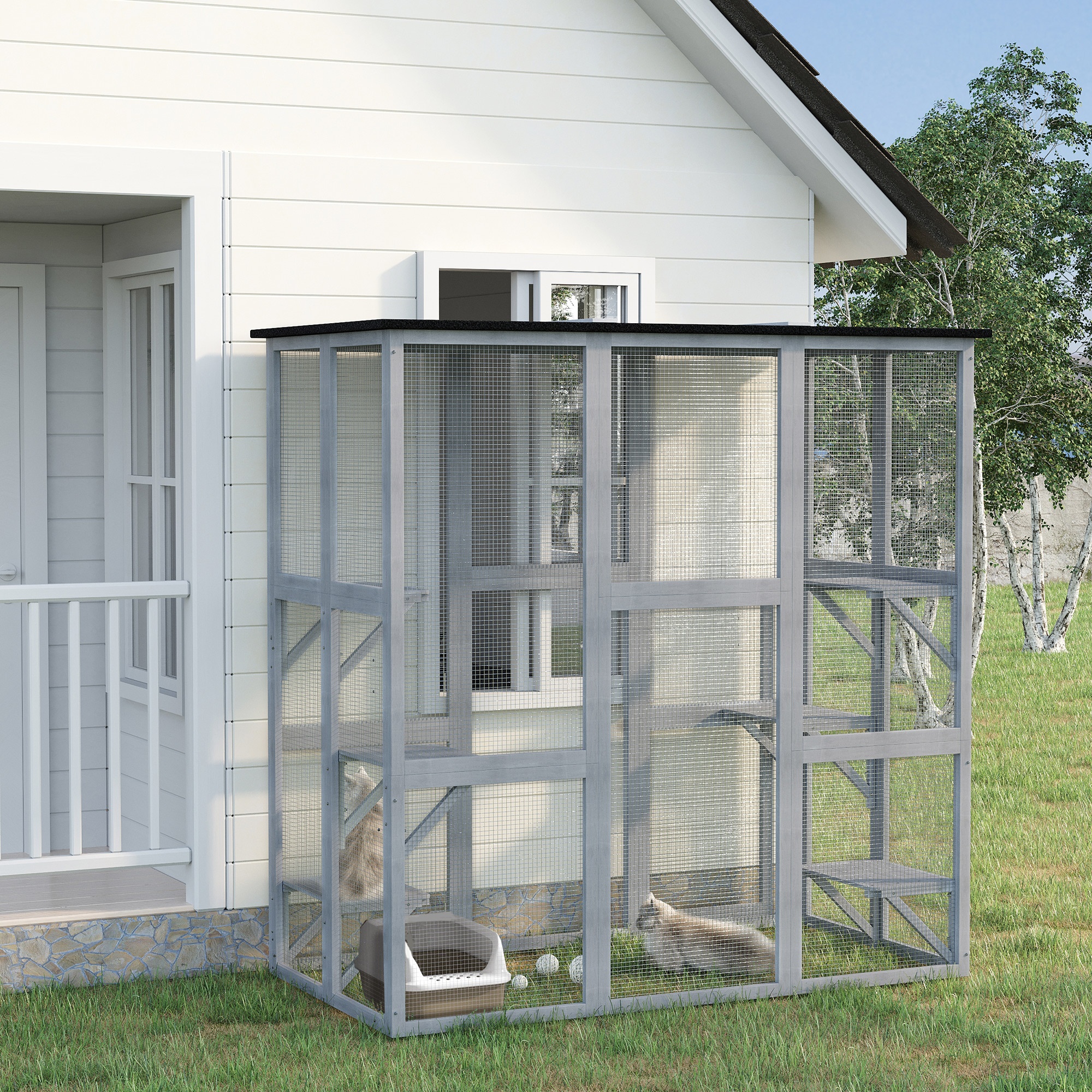 TEMU Pawhut Wooden Cat House With Platforms, Cat Cage For Multiple Kittens