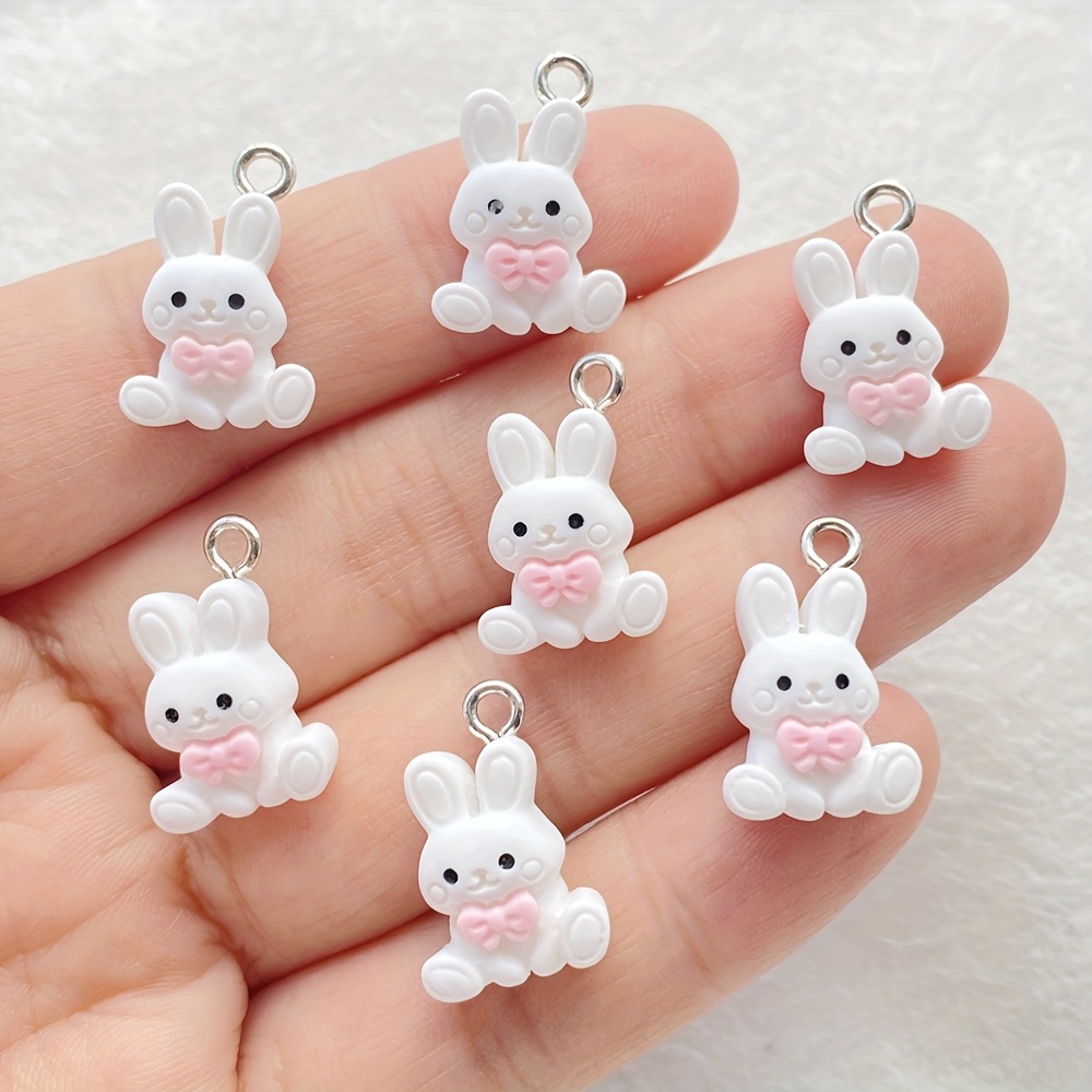 

12/20pcs Resin Cute Mini White Cartoon Bow Rabbit Handmade Pendants For Earrings, Necklaces, Bracelets, Keychains And Bag Accessories, Creative Gifts For Diy Crafts