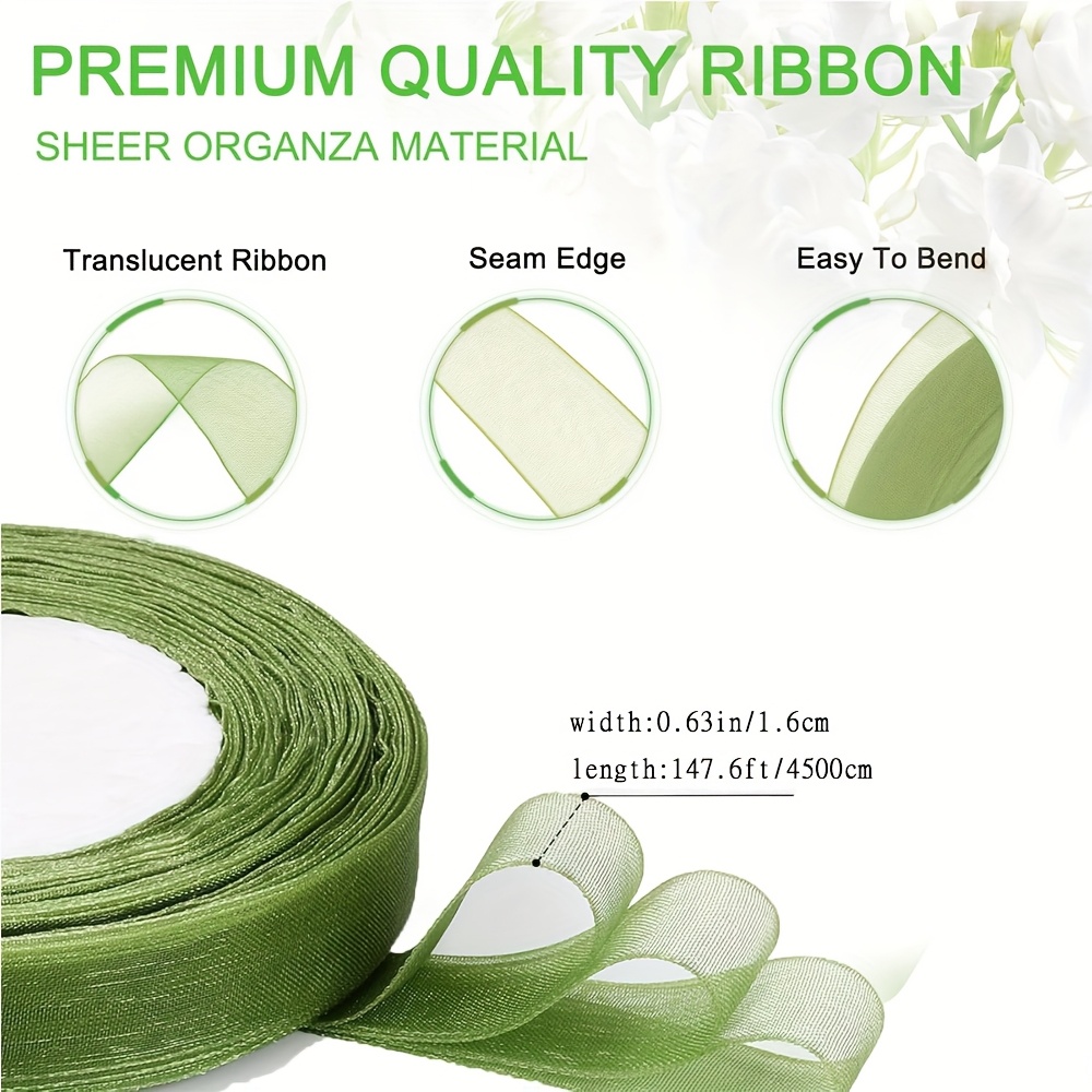 1roll Sage Sheer Organza Ribbon 50 Yards Chiffon Ribbon For Gift Wrapping Holiday Party Decoration Spring Summer Wedding Flower Bouquet Crafts Christmas, Halloween