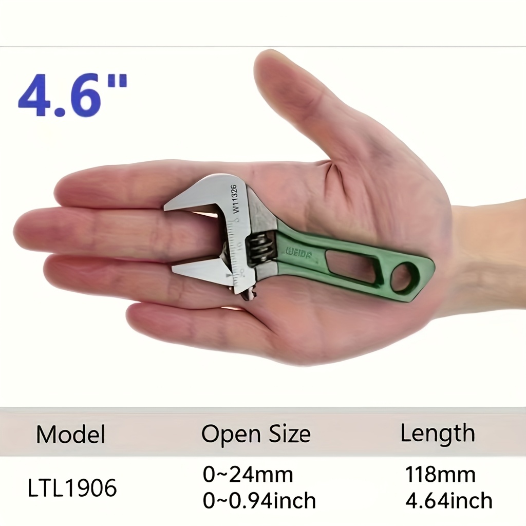 TEMU 1pc 4.6-inch Adjustable Wrench - Wide Jaw Short Handle Mini Wrench With Laser- And Grip - Durable Metal Construction, Suitable For Plumbing And