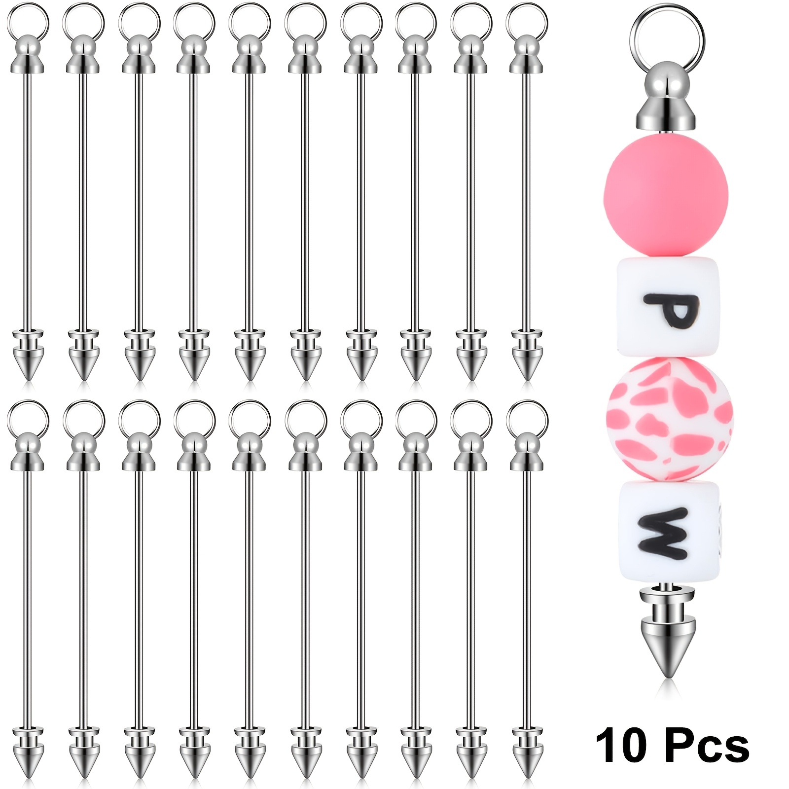 5/10/20pcs Shiny Silvery Beadable Keychain Bars - Supplies For Beaded Charms, Versatile Design Perfect For Handmade Gifts In Bulk