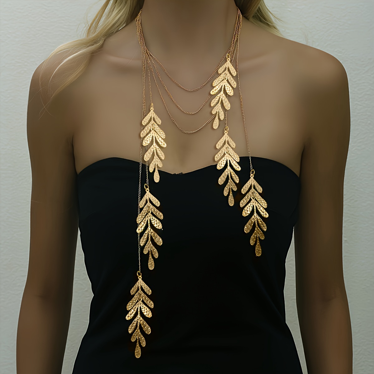 

Creative Multi-layer Necklace With Long Leaf Tassel Alloy Jewelry Vintage Style Sweater Chain Accessories