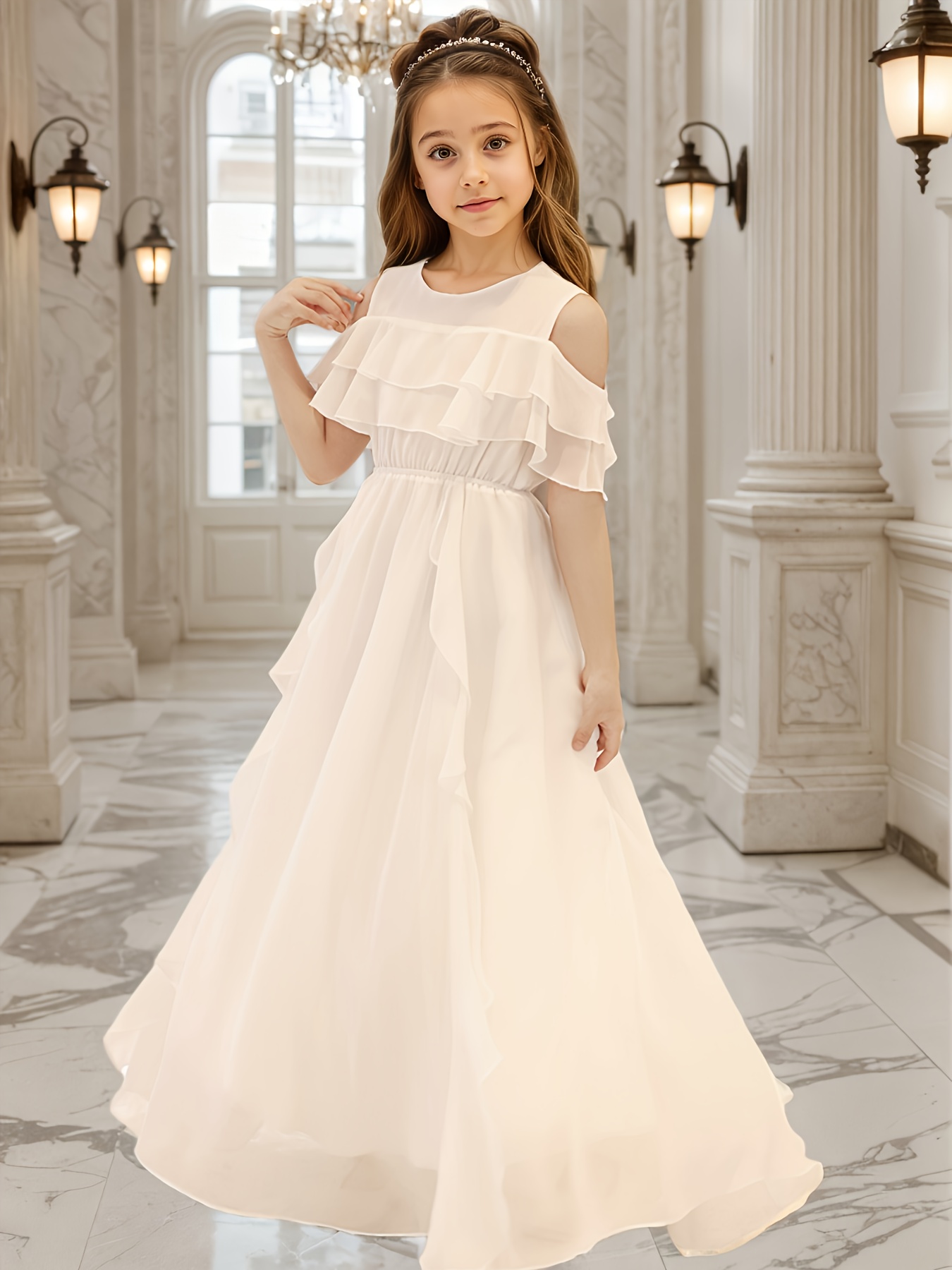 Girls' Princess Dress Summer White * Wedding Dress Off-Shoulder Birthday  Dress * Performance Dress