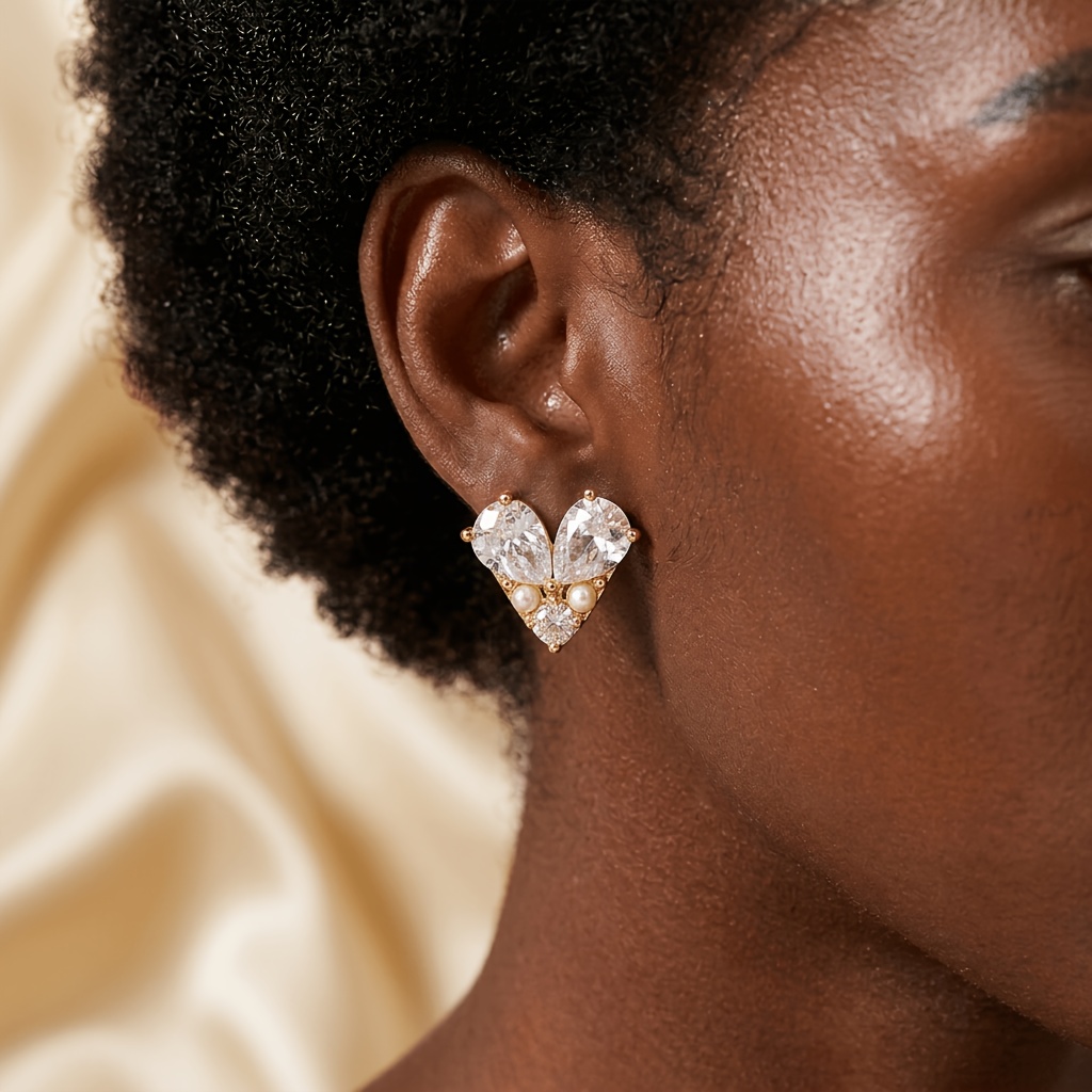 Classic Flower Heart Stud Earrings with Synthetic Zirconia