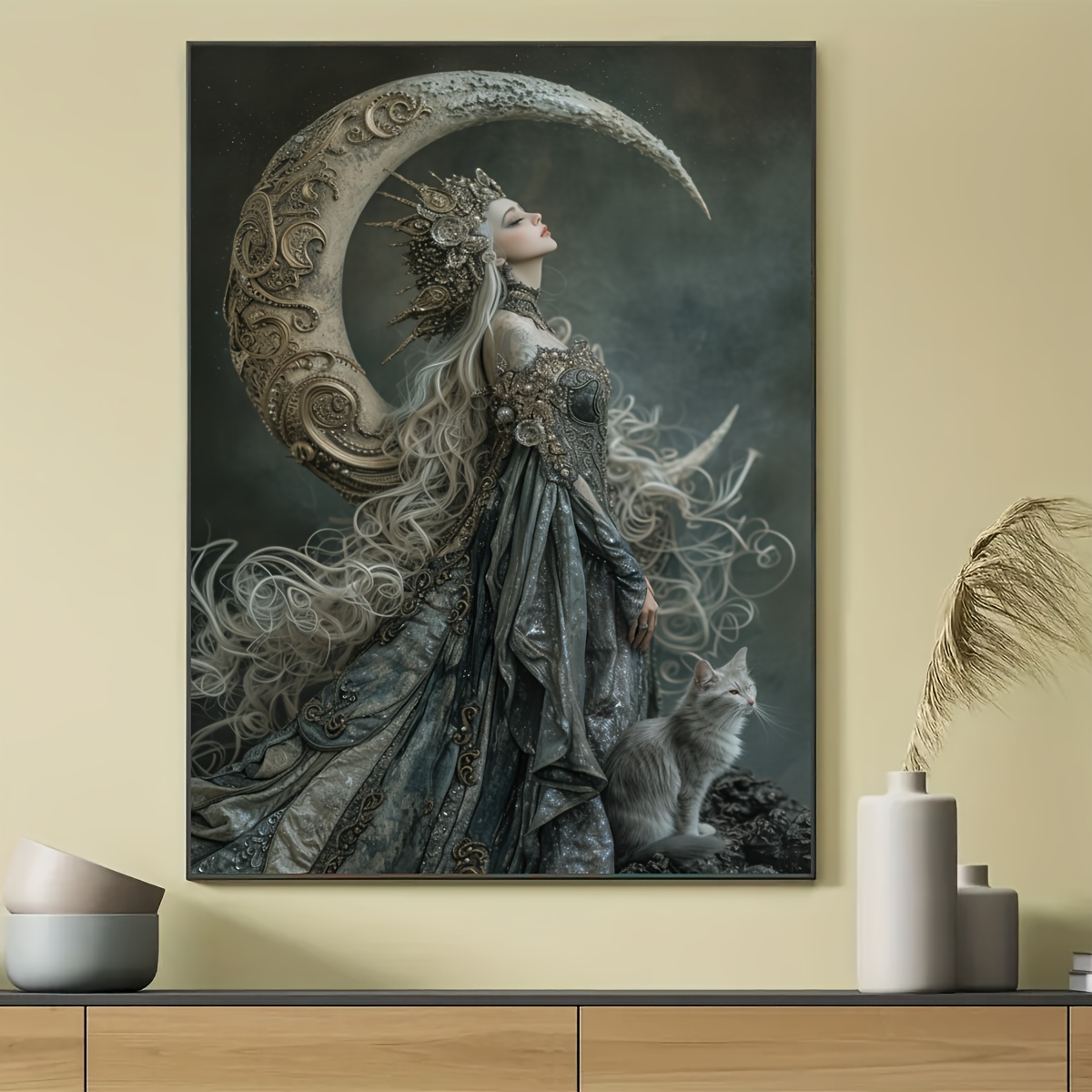 

Moon Goddess Canvas Wall Art - Frameless Poster For Living Room, Bedroom, Kitchen, Office & Cafe Decor - Perfect Gift Idea