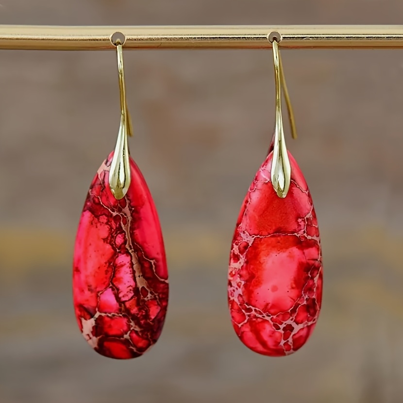 Red Natural Stone Drop Earrings, New Year Gift