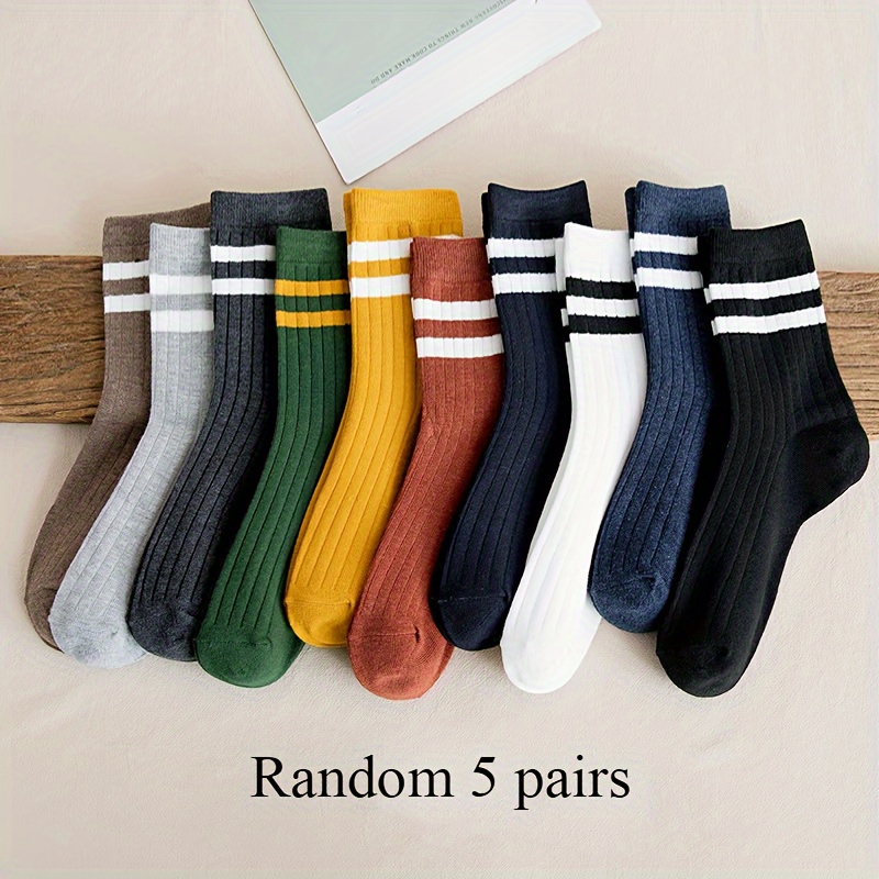 TEMU 5/10 Pairs Of Men's Autumn And Winter Mid-calf Socks, Random Colors, Odor-resistant, Sweat-absorbent, Breathable, Comfortable Sports Socks For