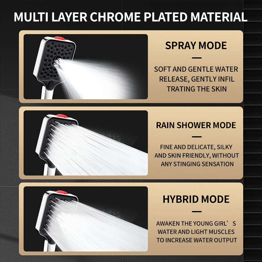 Handheld Pressure-Enhanced Showerhead with 3 Adjustable Modes