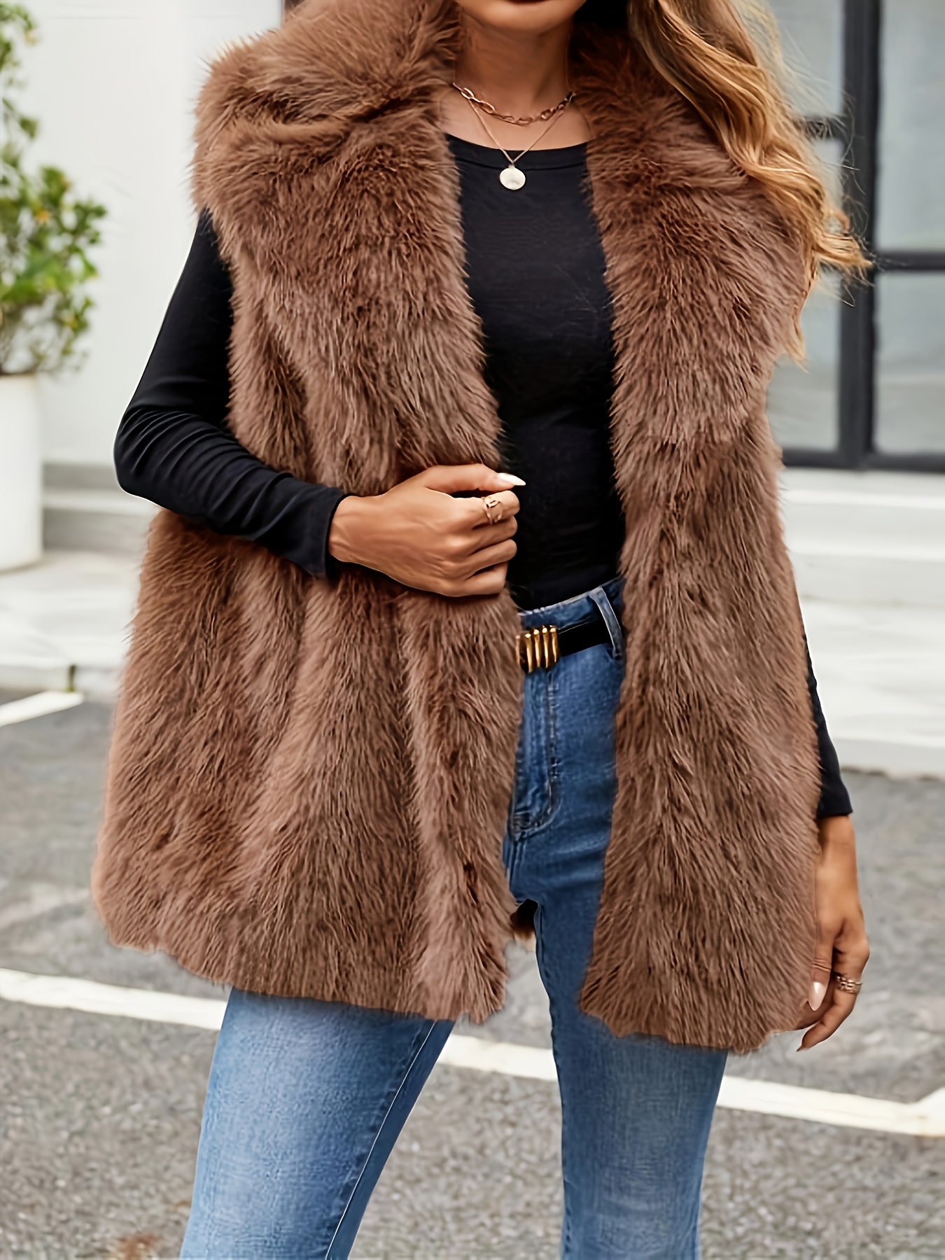 Damen Pelzweste Kunstfell - Ärmellose Fellweste Winter Warm Elegant