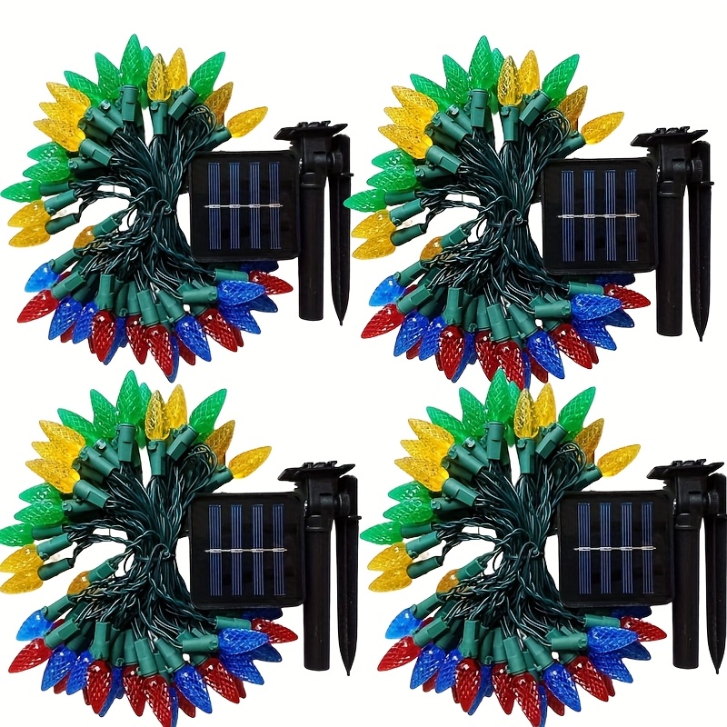 TEMU 4 Sets Of Solar C6 Bulb Christmas Light Strips - 50 Led Lights, 23 Feet Of Strawberry Solar-powered String Lights For Outdoor And Indoor Use -