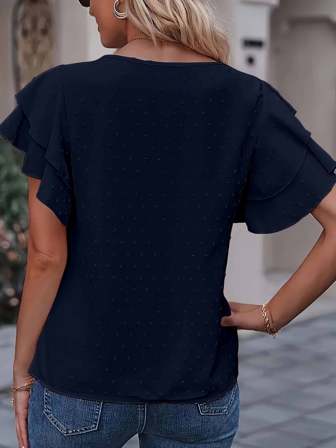 2025 plus size fashionable ruffle sleeve t shirt women white