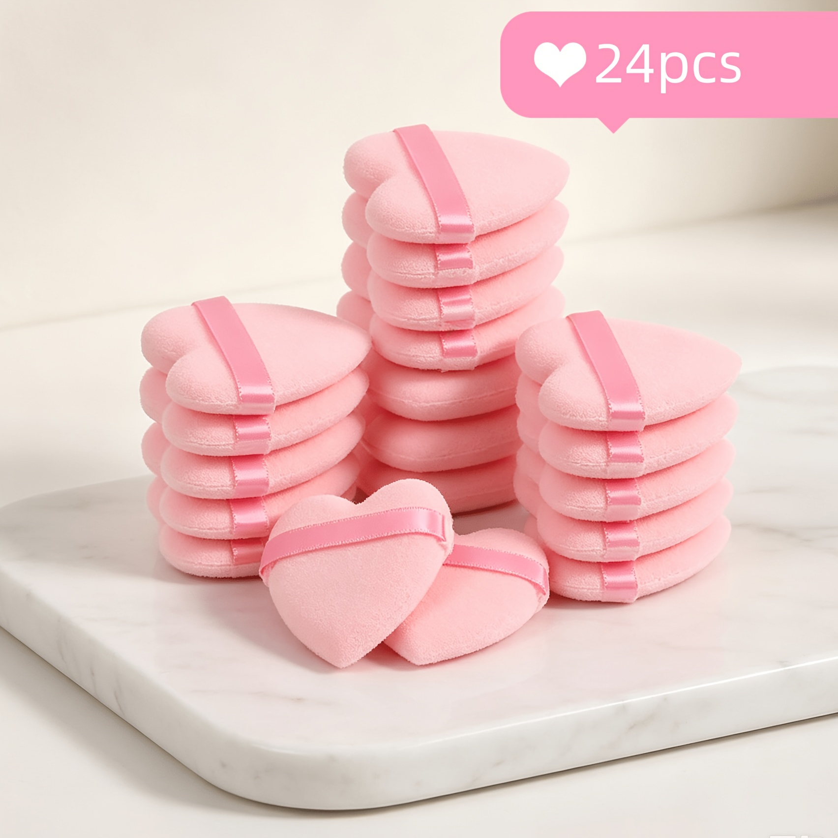 TEMU 24pcs Heart-shaped Makeup Sponges Suitable For Wet/dry Use, Soft Blending Sponges With , Wet/dry Dual Application For Foundation, Powder, - Suitable For Normal Skin, Beginner-friendly Beauty Tool