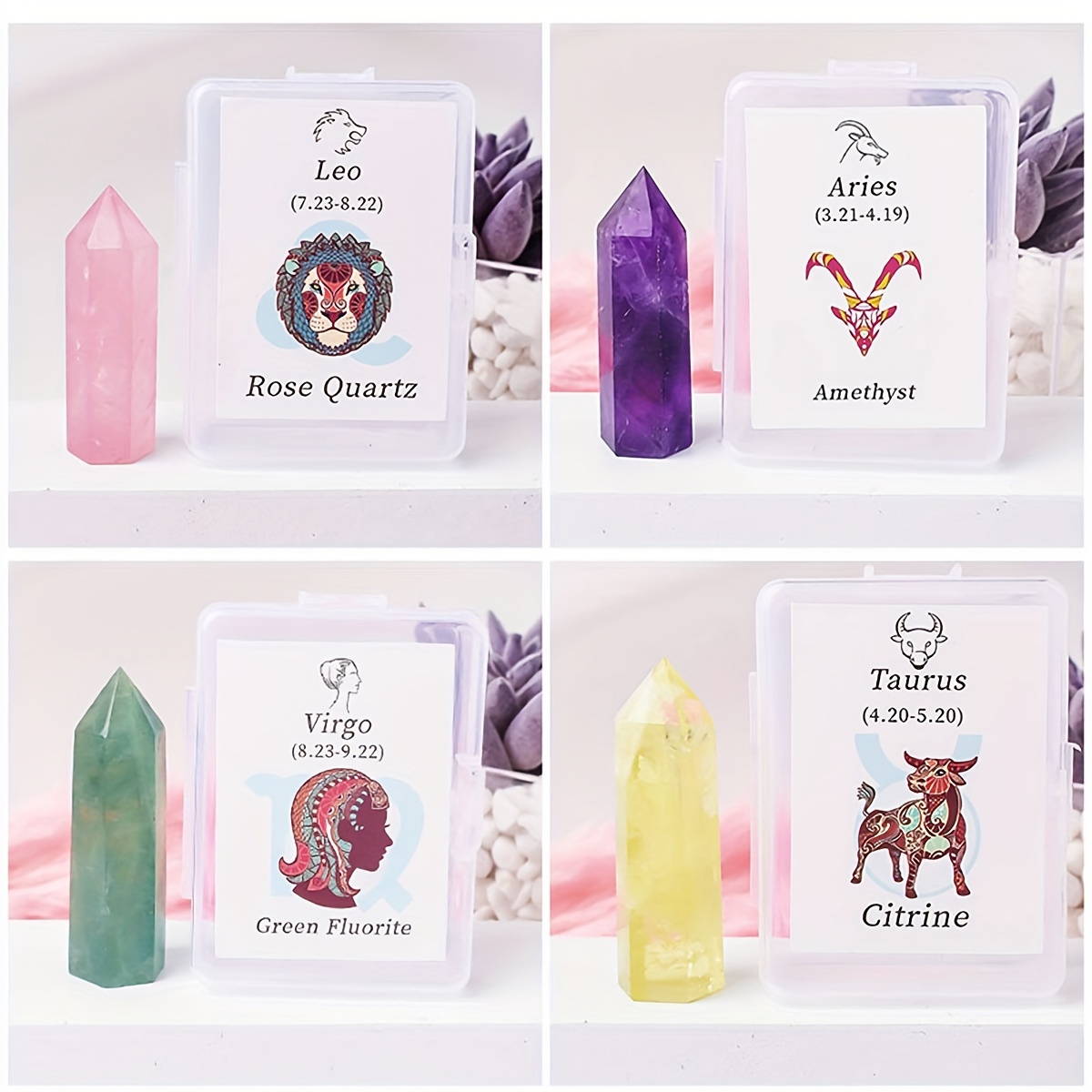zodiac souvenir 12 astrological crystals rose quartz Temu