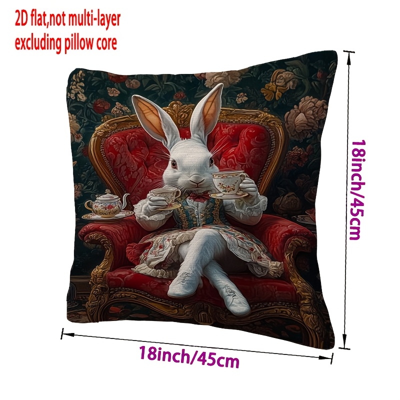 TEMU 1pc Pillowcase, Party Pillowcase - Elegant White Rabbit In Vintage Floral Armchair, Soft And Polyester Short Fleece Fabric, Single-sided Printed