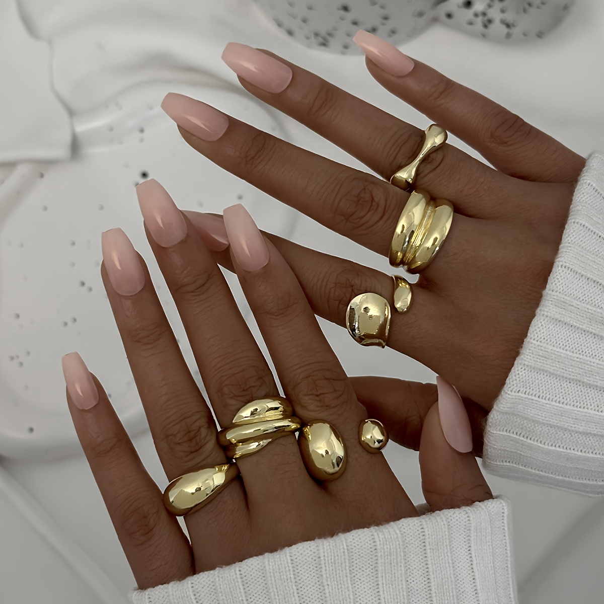E-shop 6-teiliges Set polierte Legierungs-Ringset, elegante modische vielseitige Ringe, glatt glänzend schlicht lässiges stapelbares breites