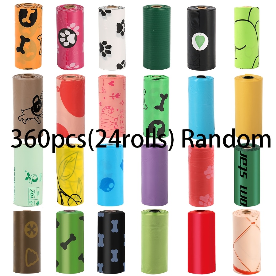 TEMU 120pcs / 210pcs 14 Rolls / 360pcs 24 Rolls Leak-proof Dog Poop Bags With Solid Colors, , Bone & Floral Patterns - Durable Dog Waste Bags For