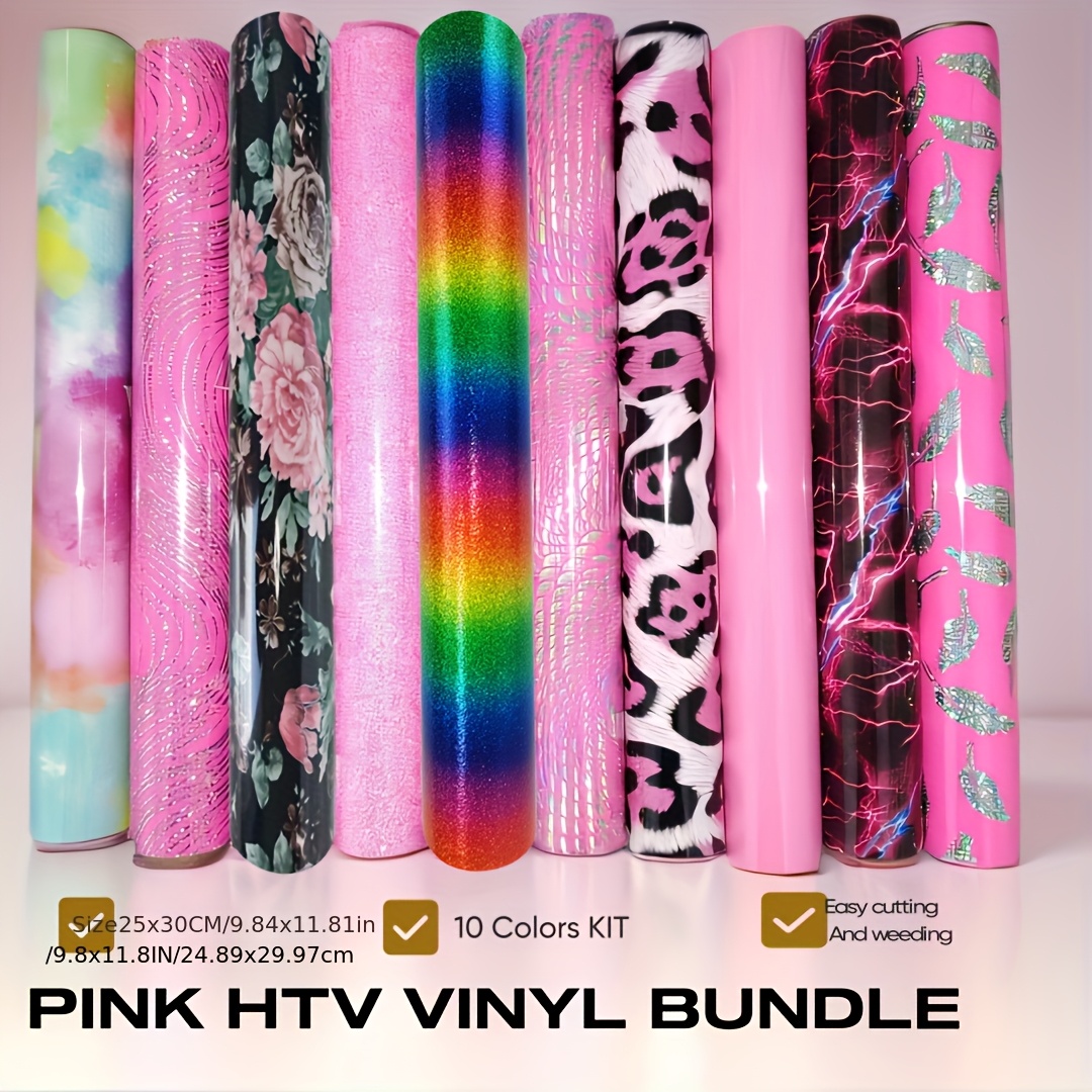 

10 Colors Vinyl Bundle - 25x30cm Color Heat Transfer Film With Laser 3d Patterns And Glitter, & Press For Diy Fashion Crafts