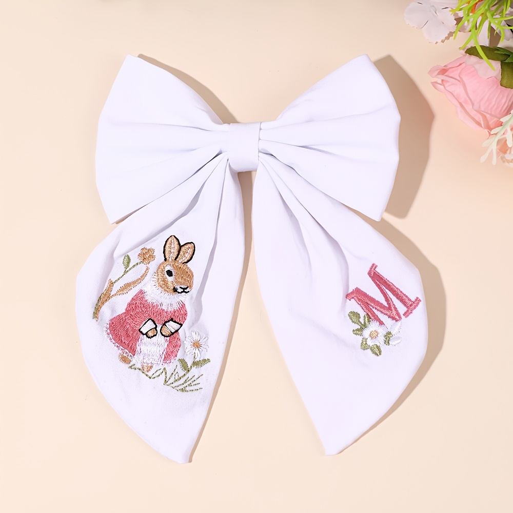 TEMU 1pc Personalized Initial Bunny Bow Hair Clip Gift Cute Rabbit Embroidered Barrette Perfect Birthday For Gift